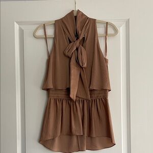 BCBG Brown Sleeveless Blouse with Bow